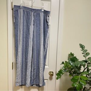 Old Navy blue and white stripes linen blend wide leg pull on pants  XL